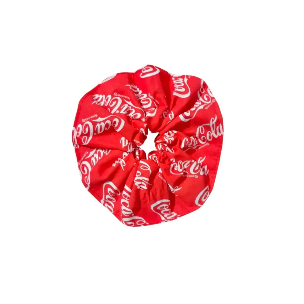 Handmade Oversized Coca-Cola Hair Scrunchie- Red White Logo 100% Cotton 7